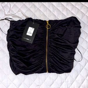 Black crop top with gold zipper